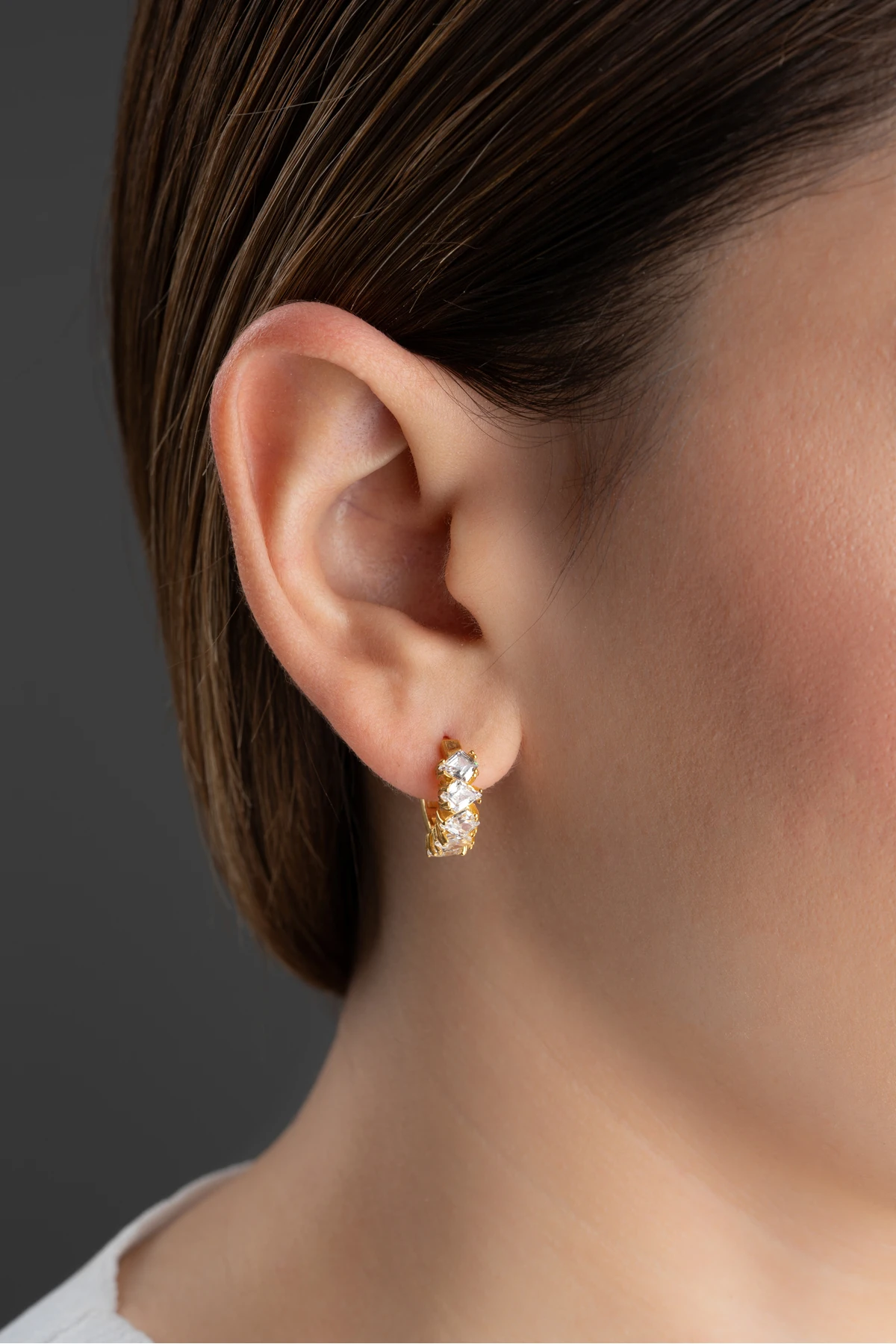 Gümüş Zirkon Taşlı Halka Küpe