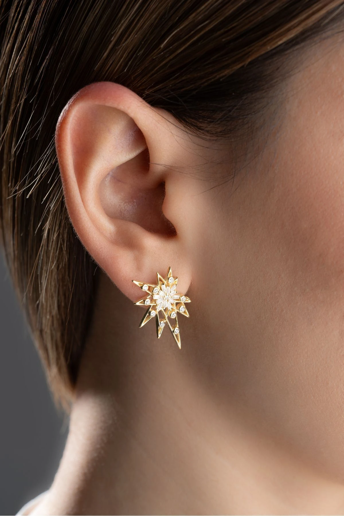 Gümüş Taşlı Yıldız Küpe