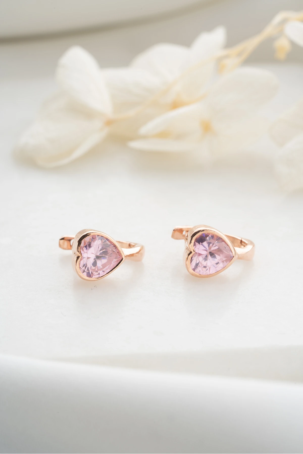 Gümüş Rose Kalp Minik Küpe