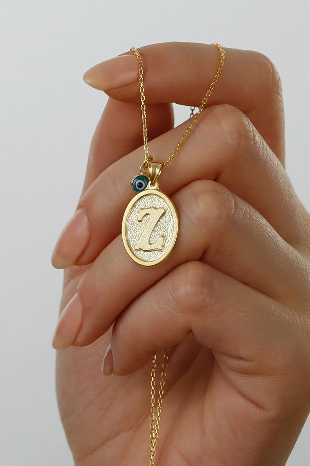 Gümüş Nazarlı Harf Kolye