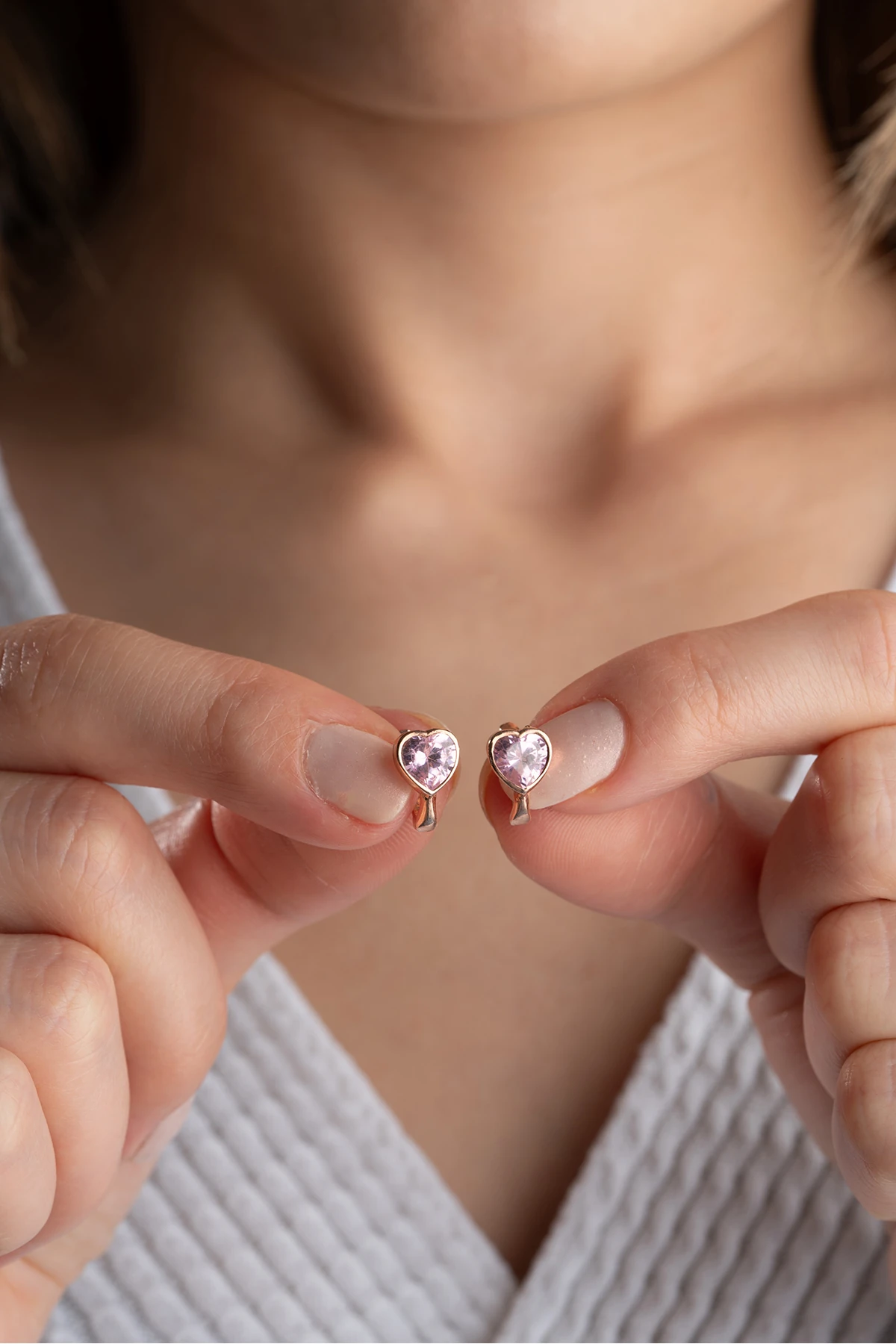 Gümüş Rose Kalp Minik Küpe