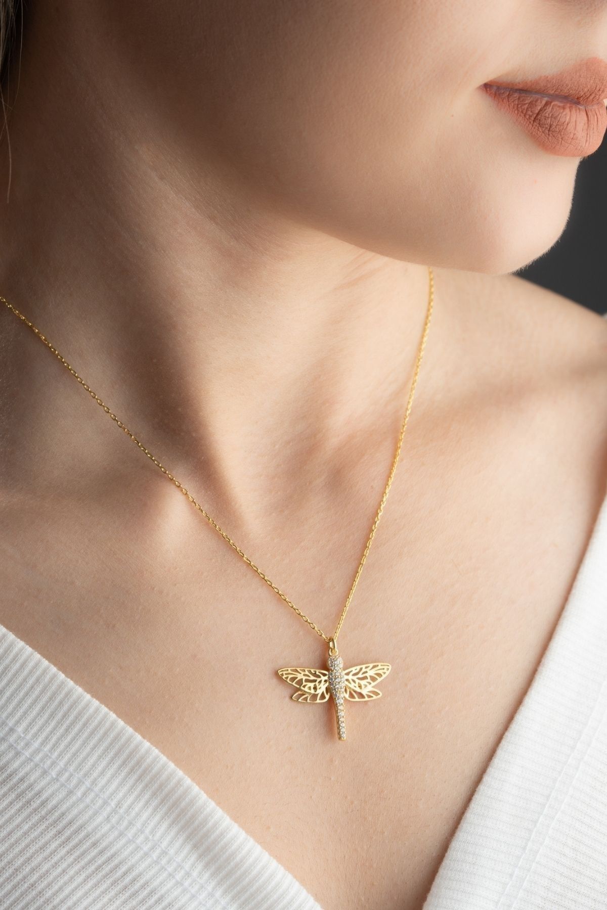 Gümüş Gold Zirkon Taşlı Yusufçuk Kolye