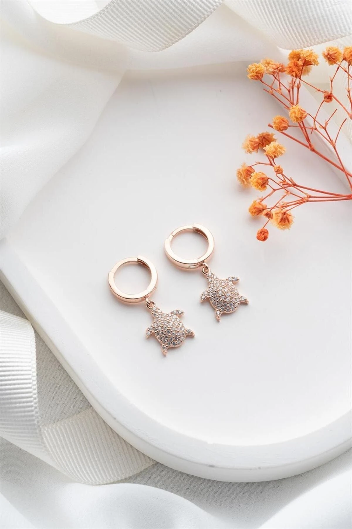 Rose Kaplumbağa Gümüş Küpe