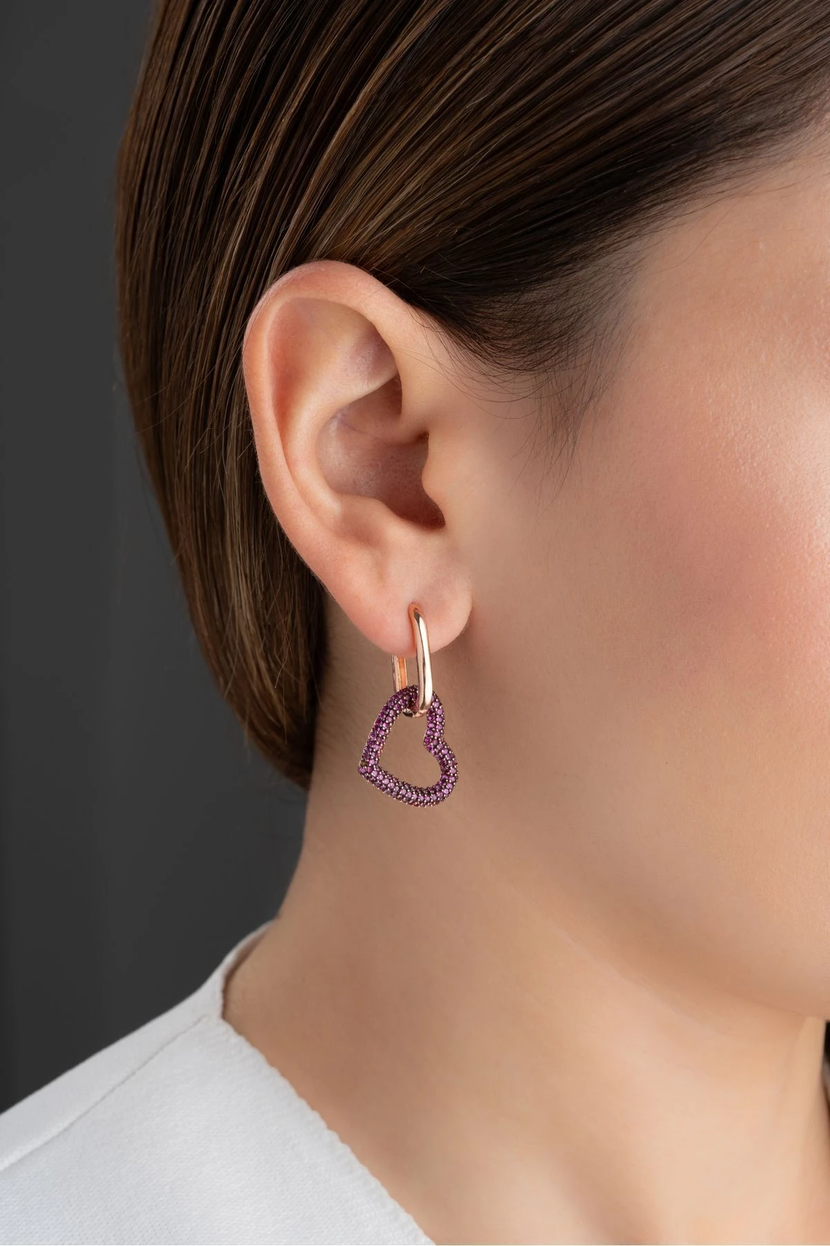 Gümüş Sallantılı Kalp Küpe