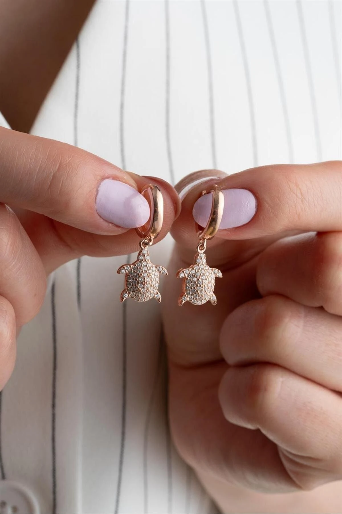 Rose Kaplumbağa Gümüş Küpe