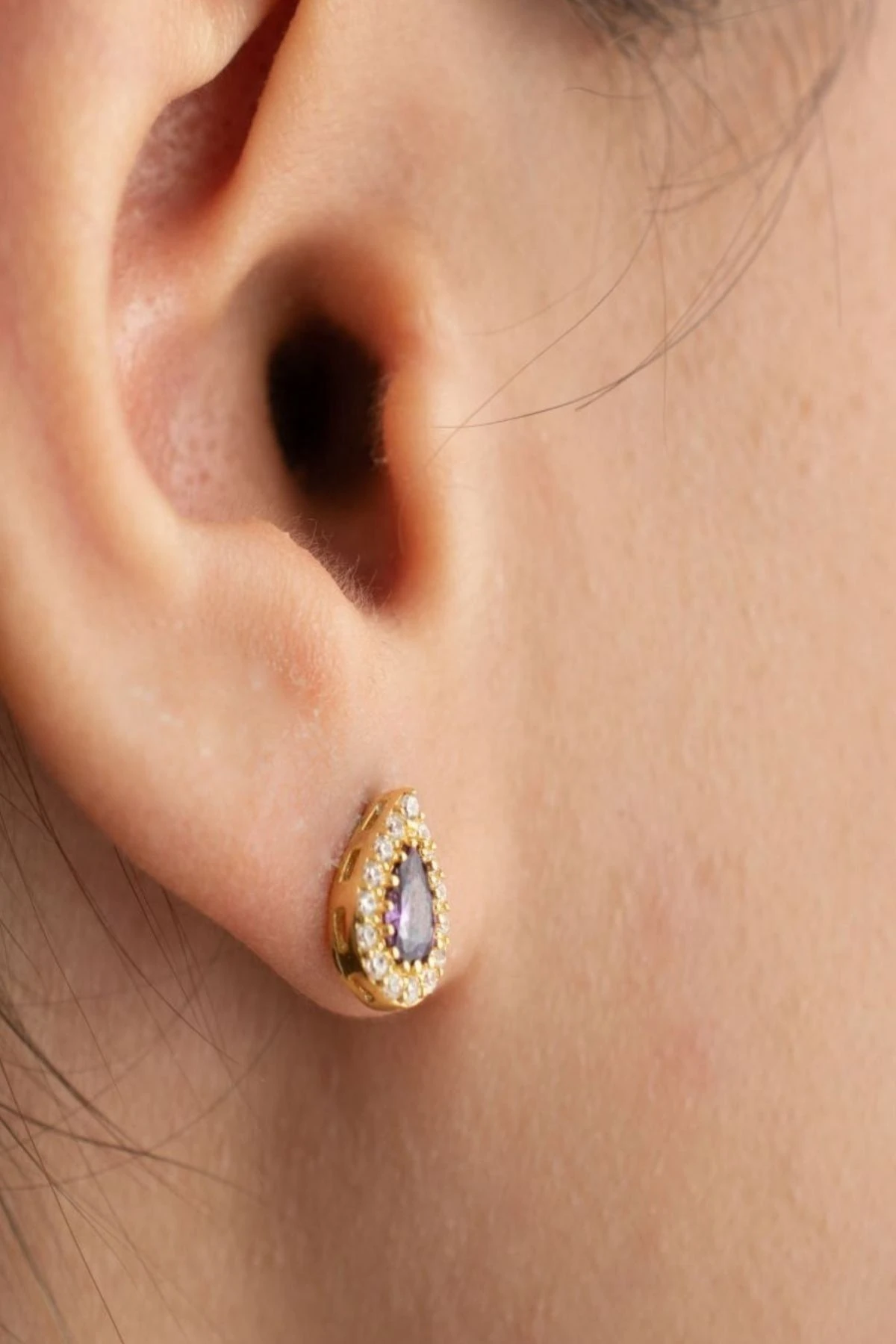 Gümüş Şubat Ayı Doğum Taşı ( Ametist ) Kolye - Küpe Seti