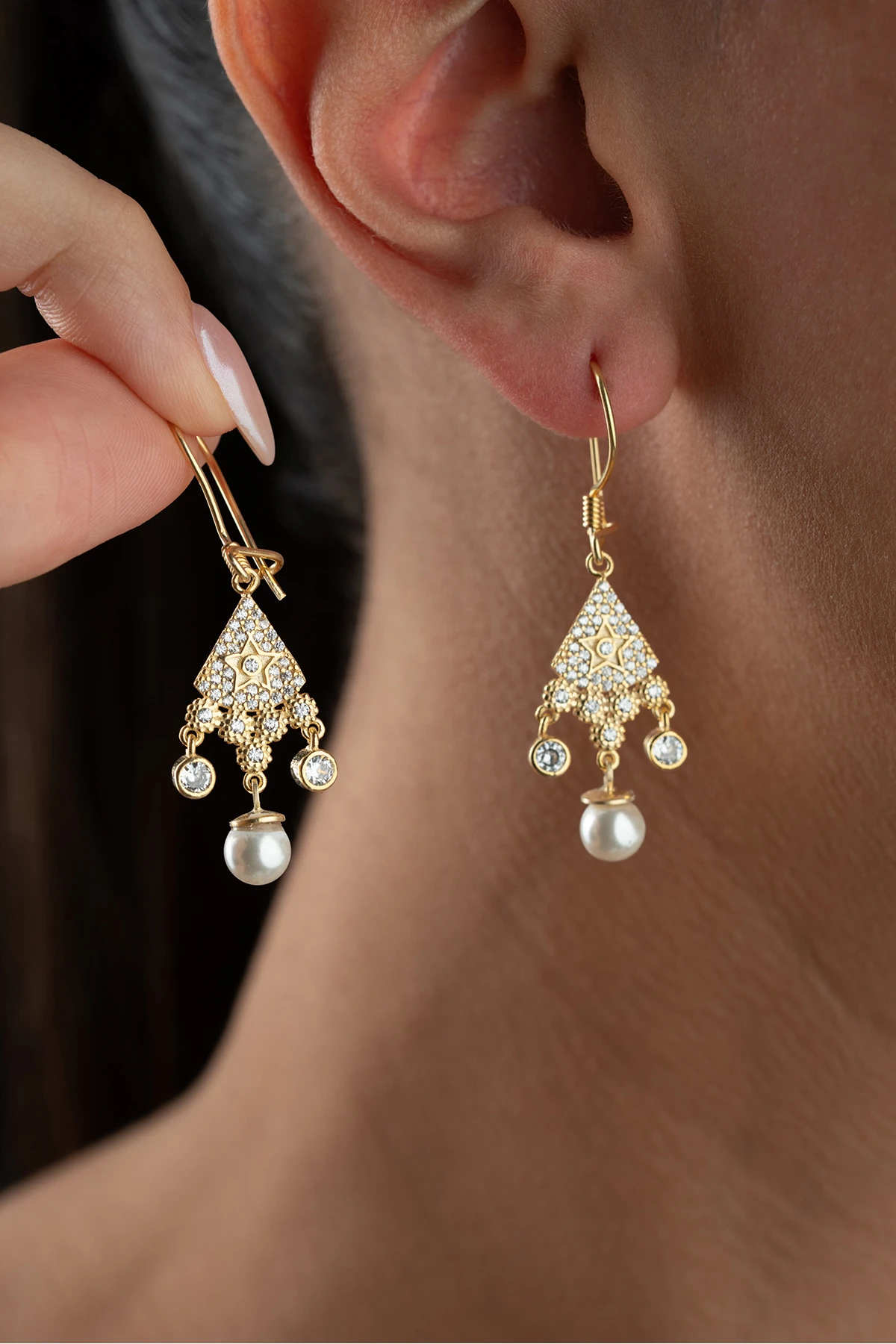 Gümüş İncili Küpe