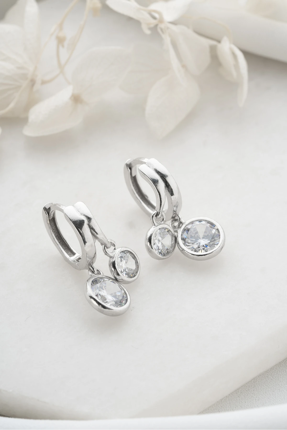 Gümüş Çift Taşlı Küpe