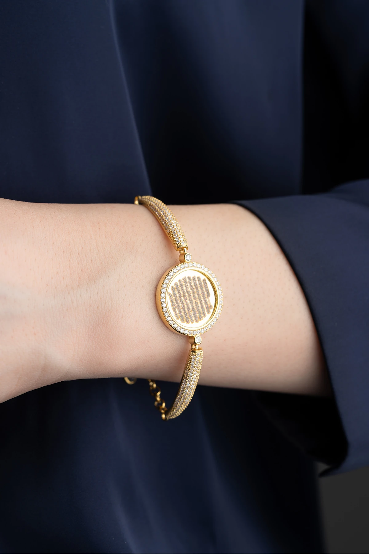 Gümüş Altın Kaplama Ayetel Kursi Dualı Asansörlü Bileklik