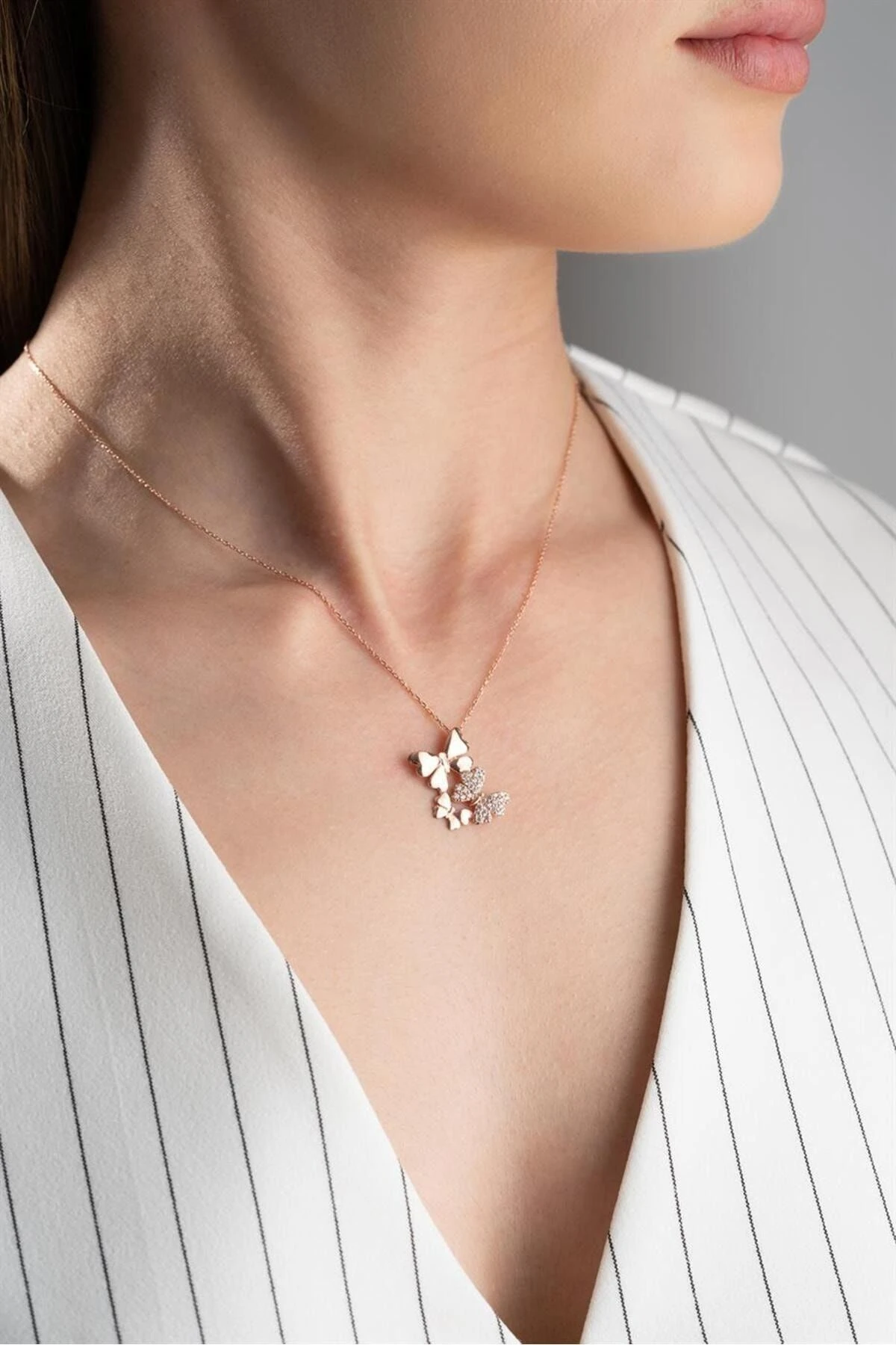 Rose Kelebek Gümüş Kolye