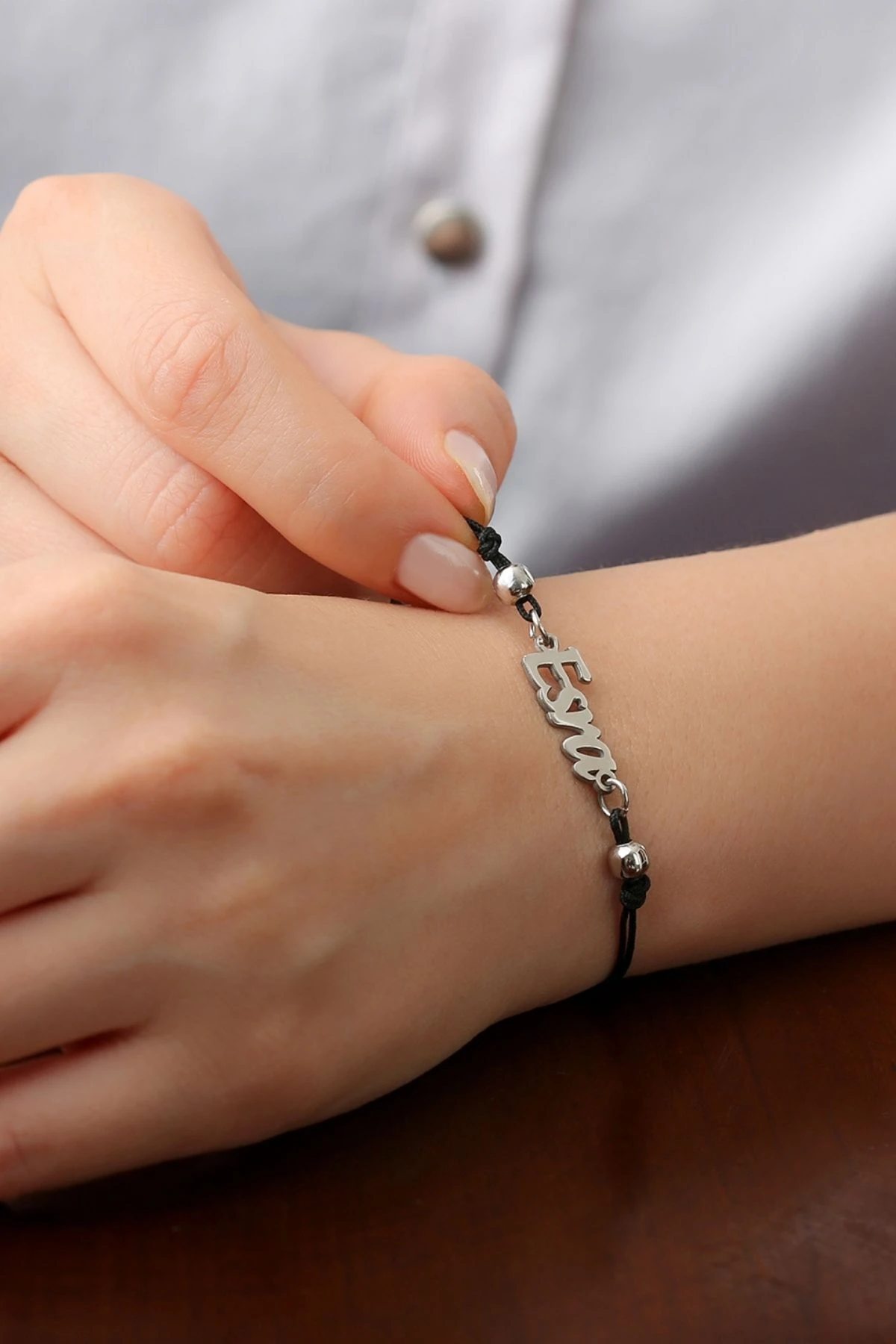 Gümüş Ipli El Yazılı Kişiye Özel Bileklik