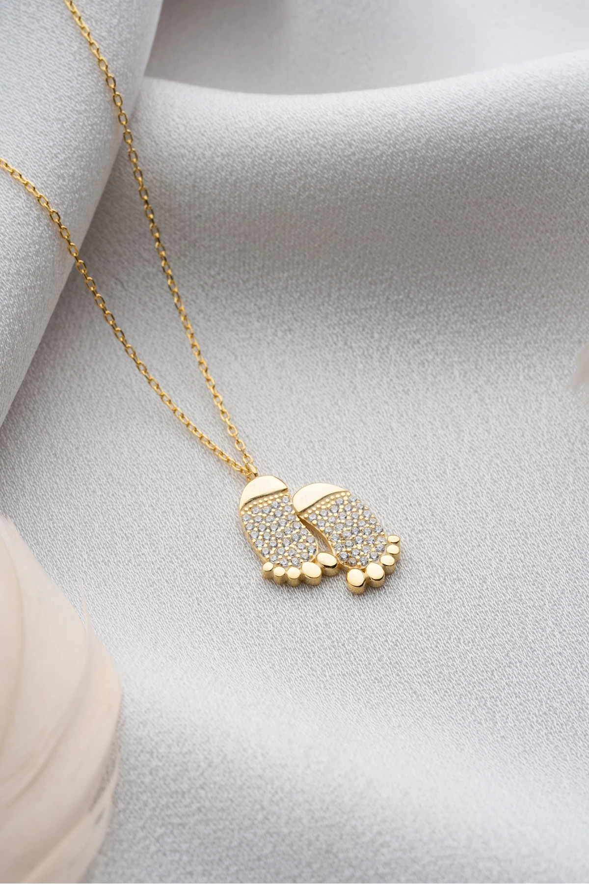 Gümüş Gold Zirkon Taşlı Ayak Kolye