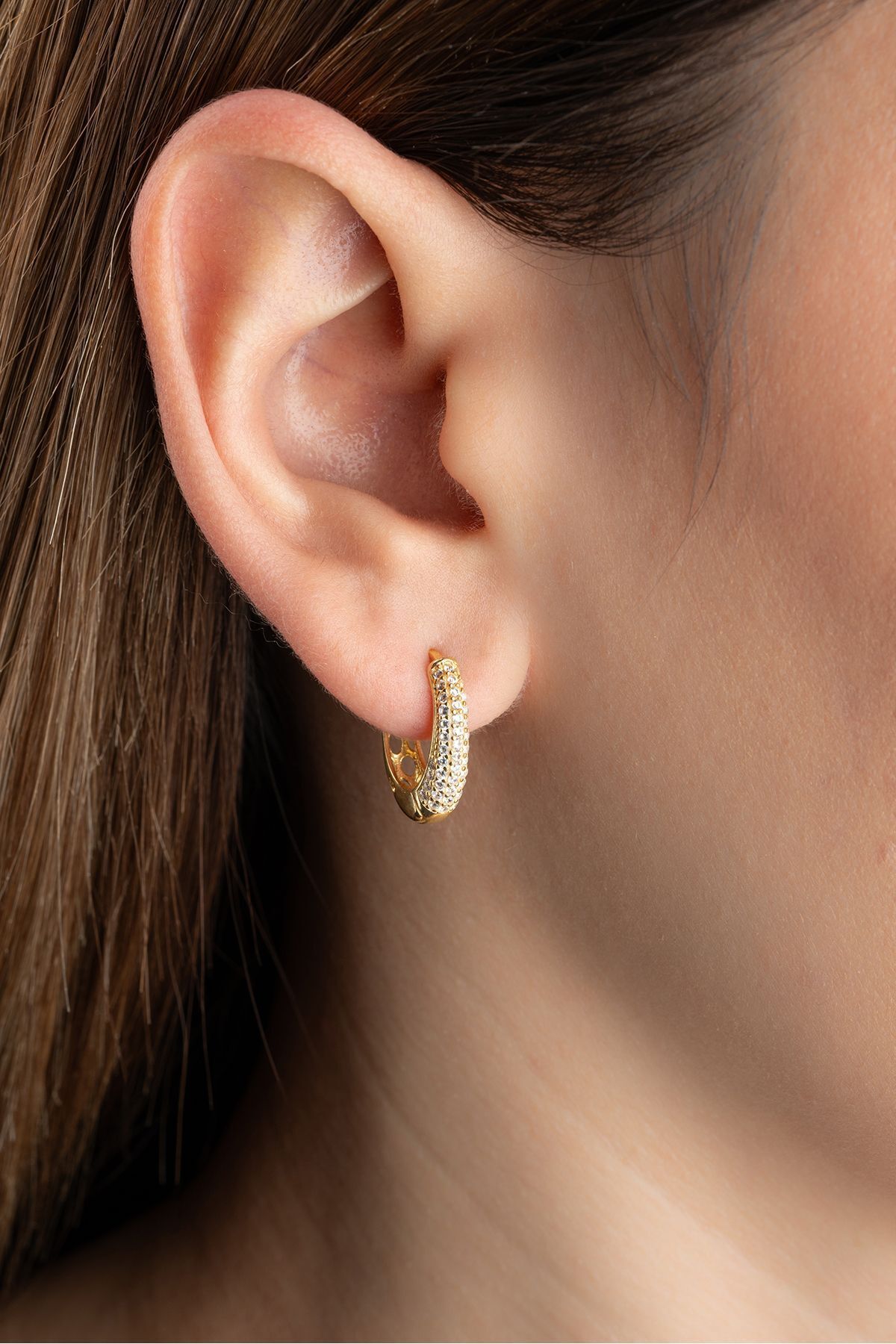 Gümüş Zirkon Taşlı Halka Küpe