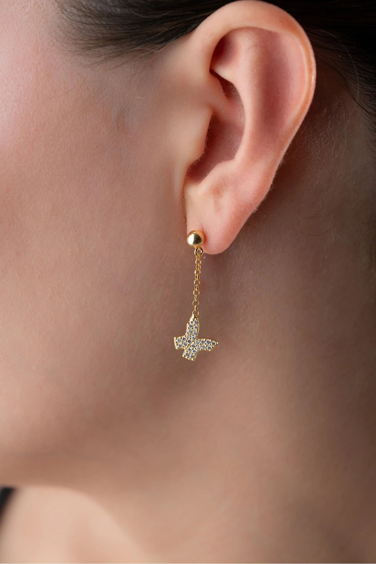 Gümüş Kelebek Zincirli Küpe