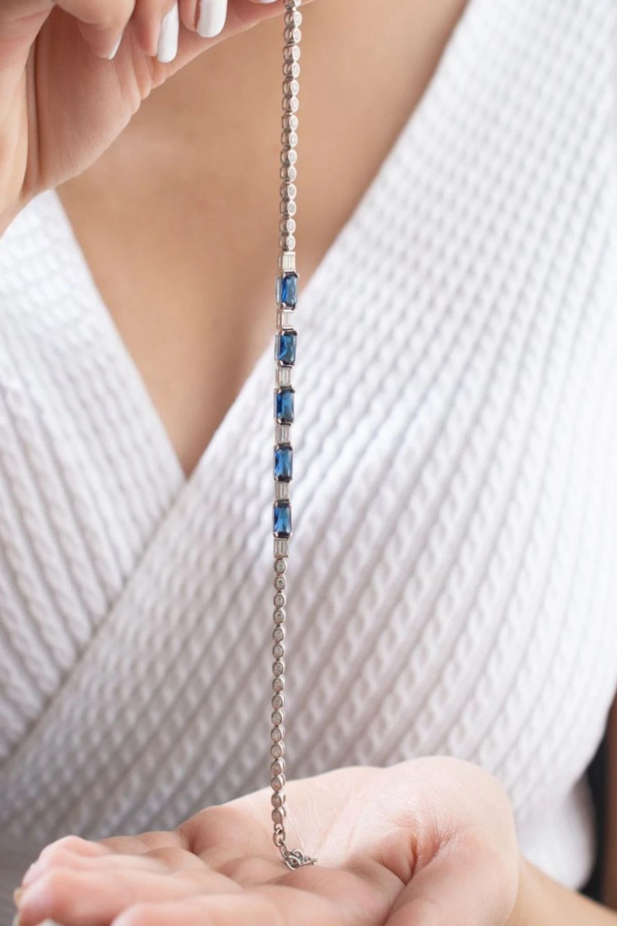 Gümüş Mavi Taşlı Suyolu Elegant Bileklik