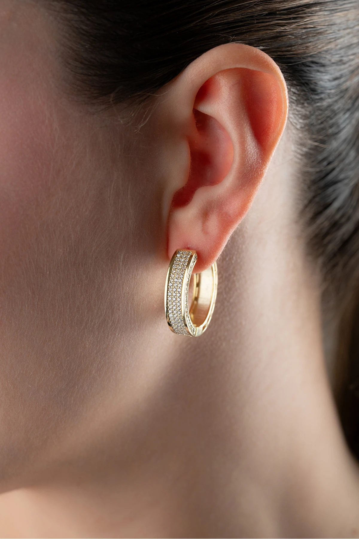 Gümüş Taşlı Halka Küpe