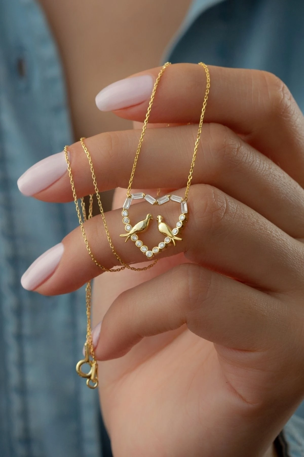 Gümüş Baget Taşlı Çifte Kumru Kolye