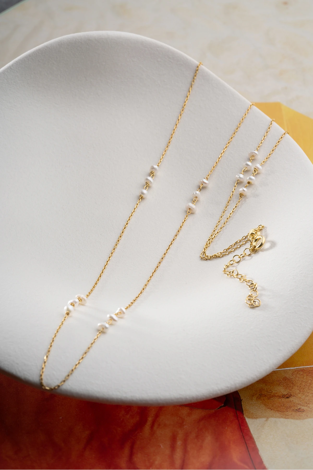 Gümüş İncili Zincir Kolye