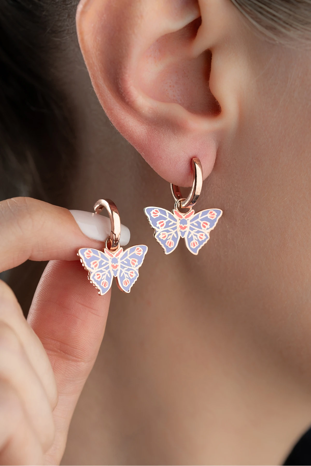 Gümüş Mineli Kelebek Küpe