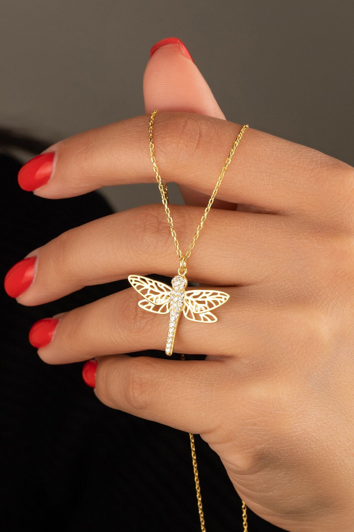 Gümüş Gold Zirkon Taşlı Yusufçuk Kolye