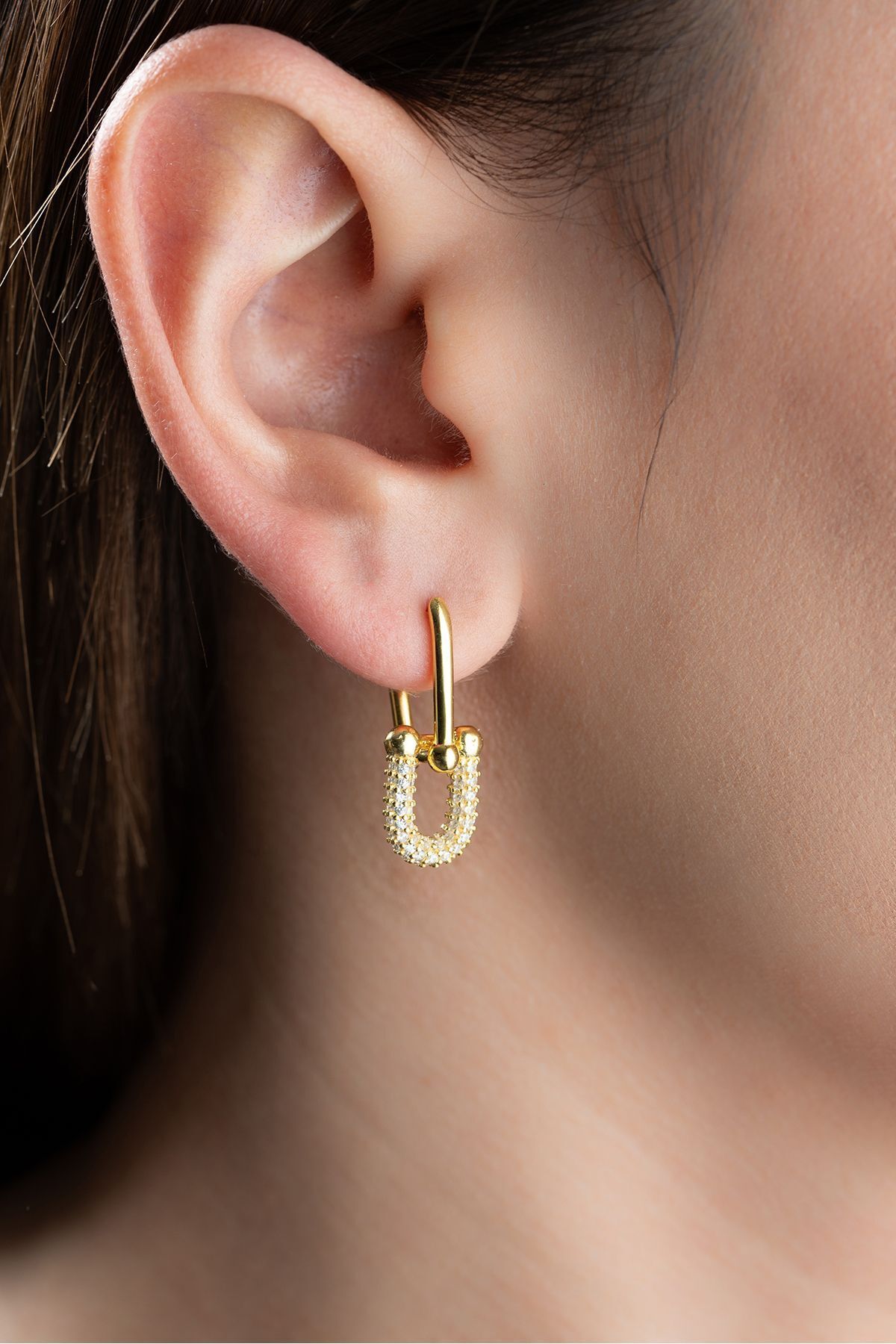 Gümüş Gold Zirkon Taşlı Trend Küpe