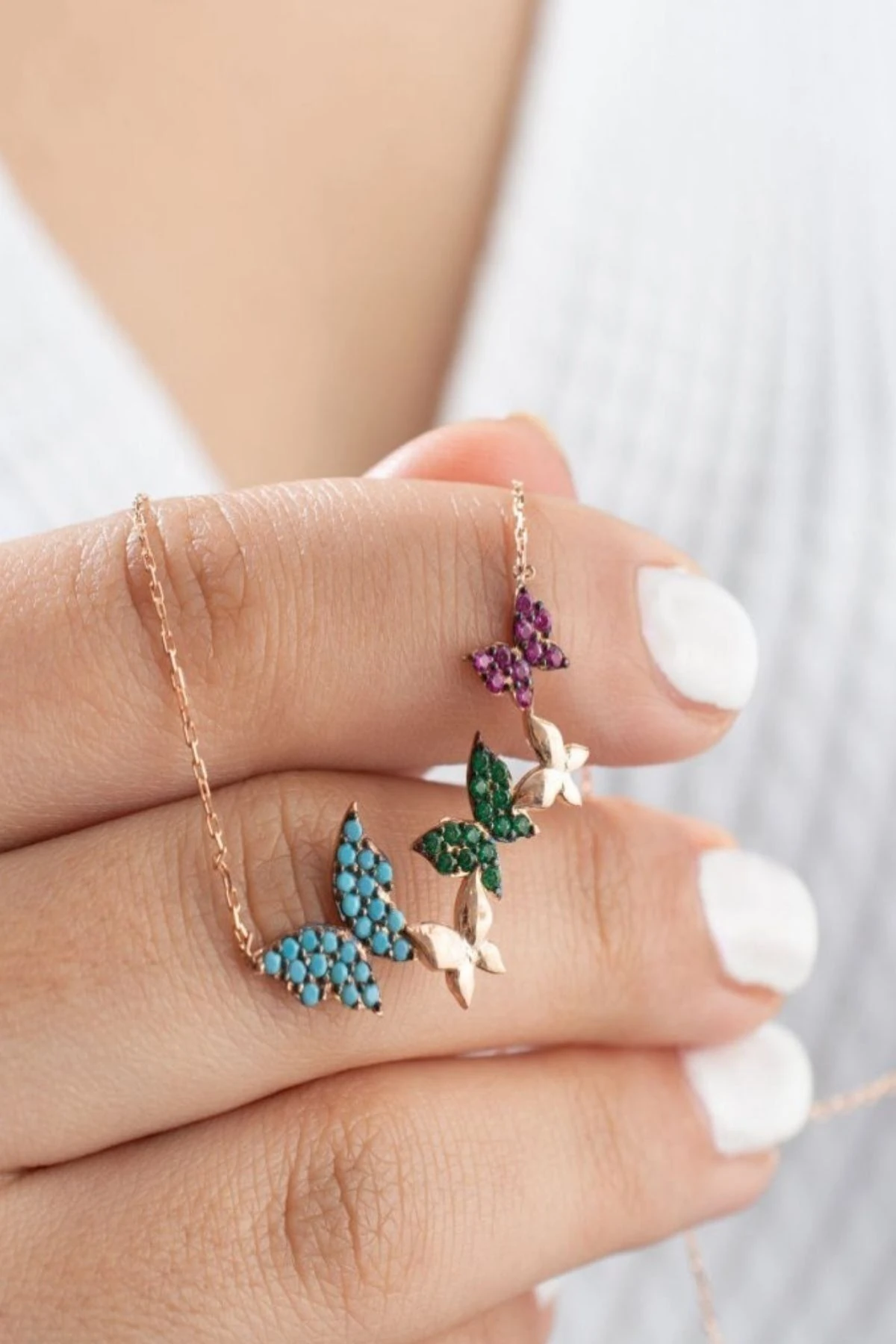 Rose Renkli Kelebek Gümüş Kolye