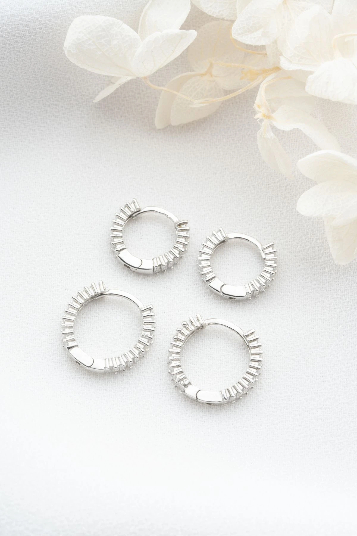 Gümüş Baget Taşlı 2'li Set Halka Küpe