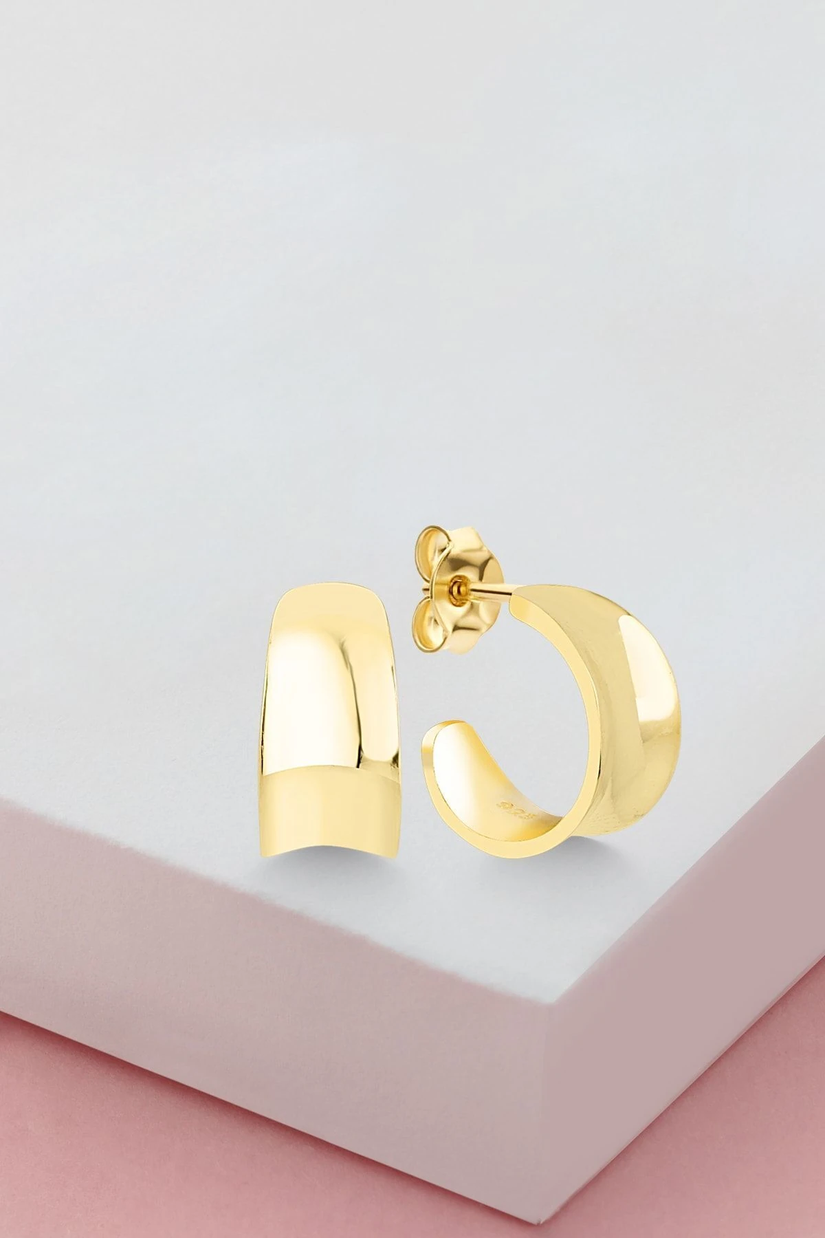 Gold Taşsız Halka Gümüş Küpe