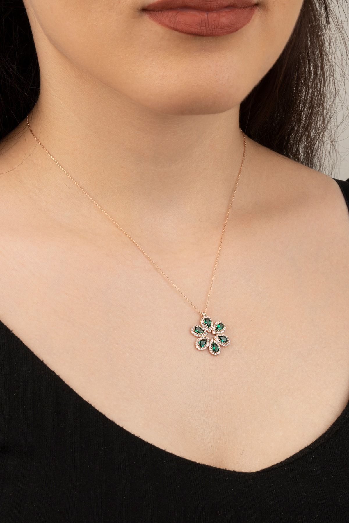 Rose Damla Zirkon Taşlı Gümüş Kolye