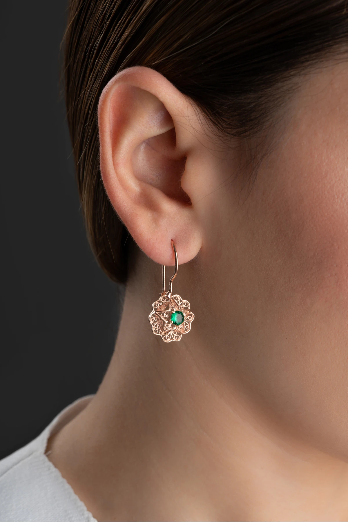 Gümüş Telkari İşlemeli Sallantılı Küpe