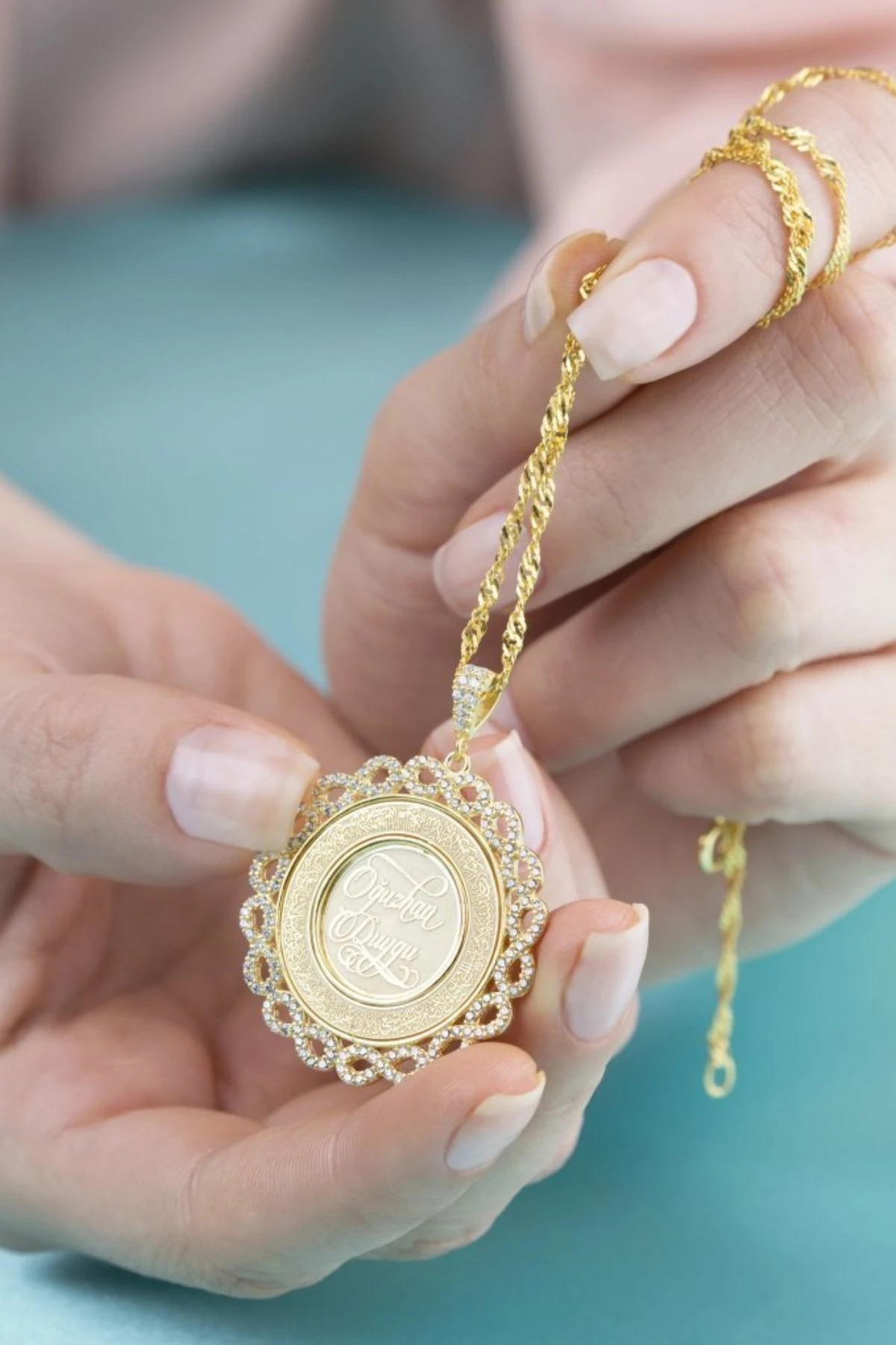 Gümüş Sonsuz Çerçeveli Dualı El Yazısı Kolye