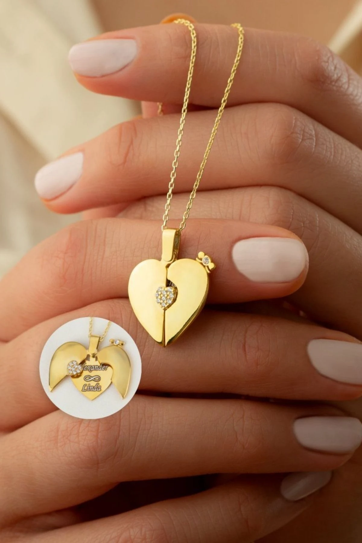 Gümüş Tek Taşlı Açılan Kalp Kolye