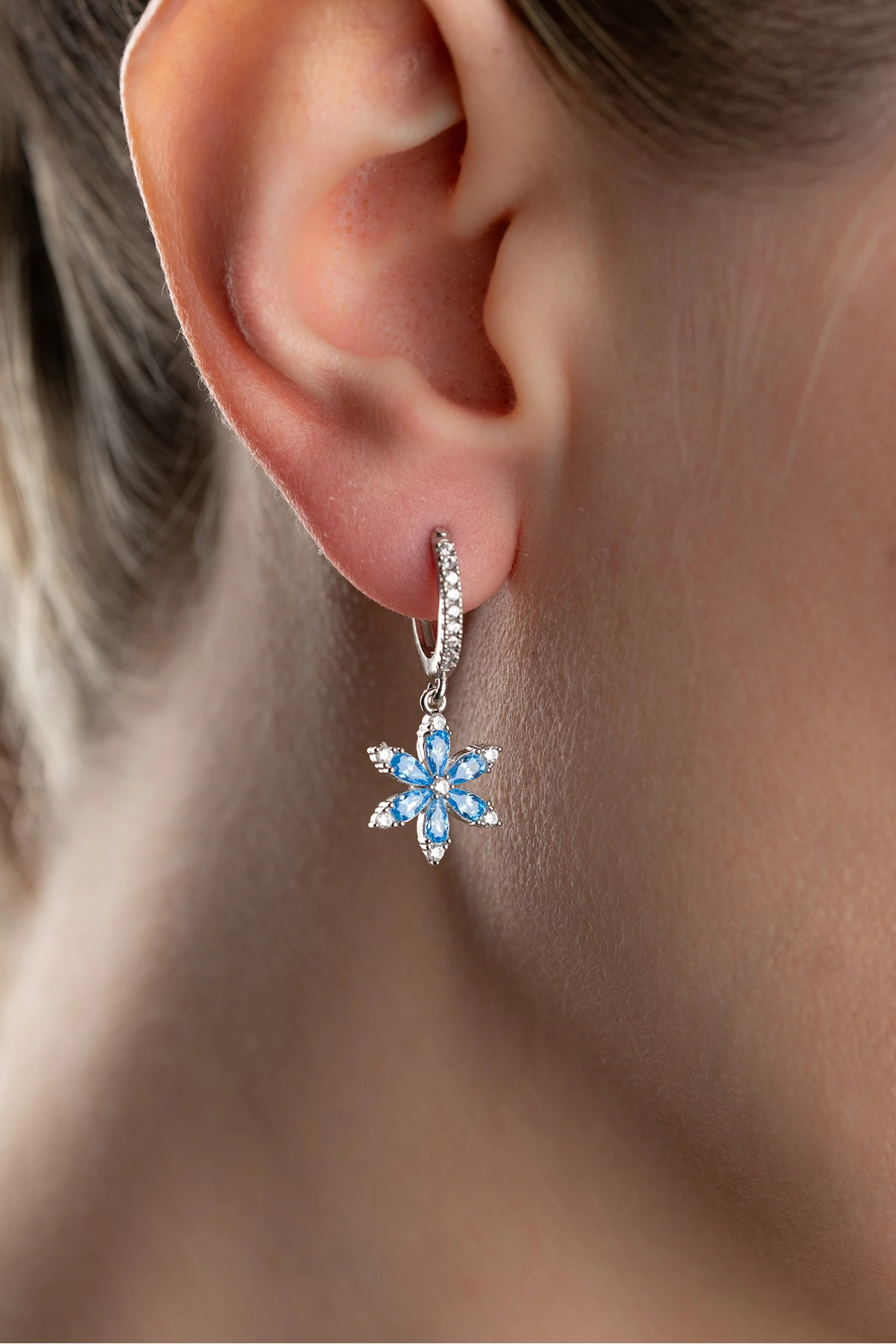 Gümüş Lotus Çiçeği Küpe