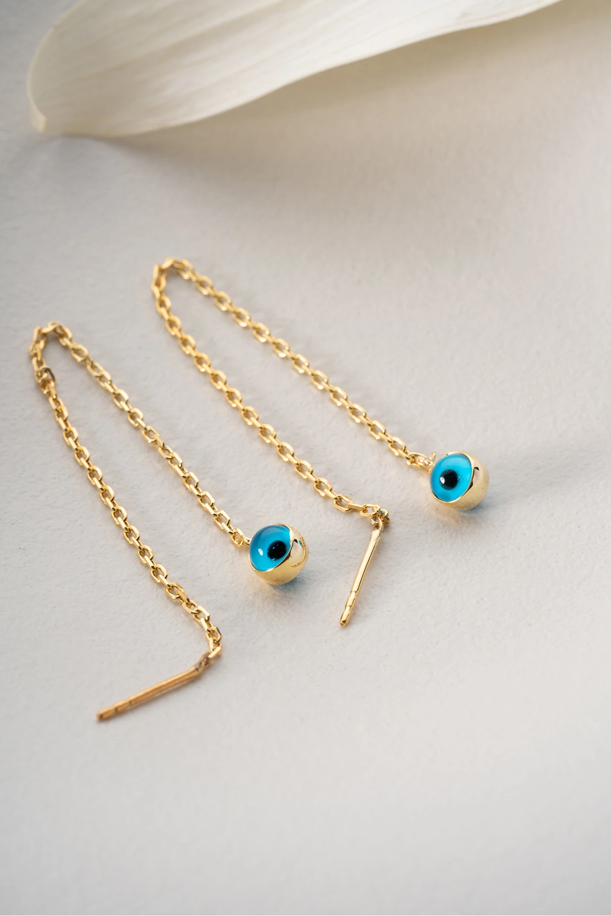 Gümüş Nazarlı Zincir Küpe