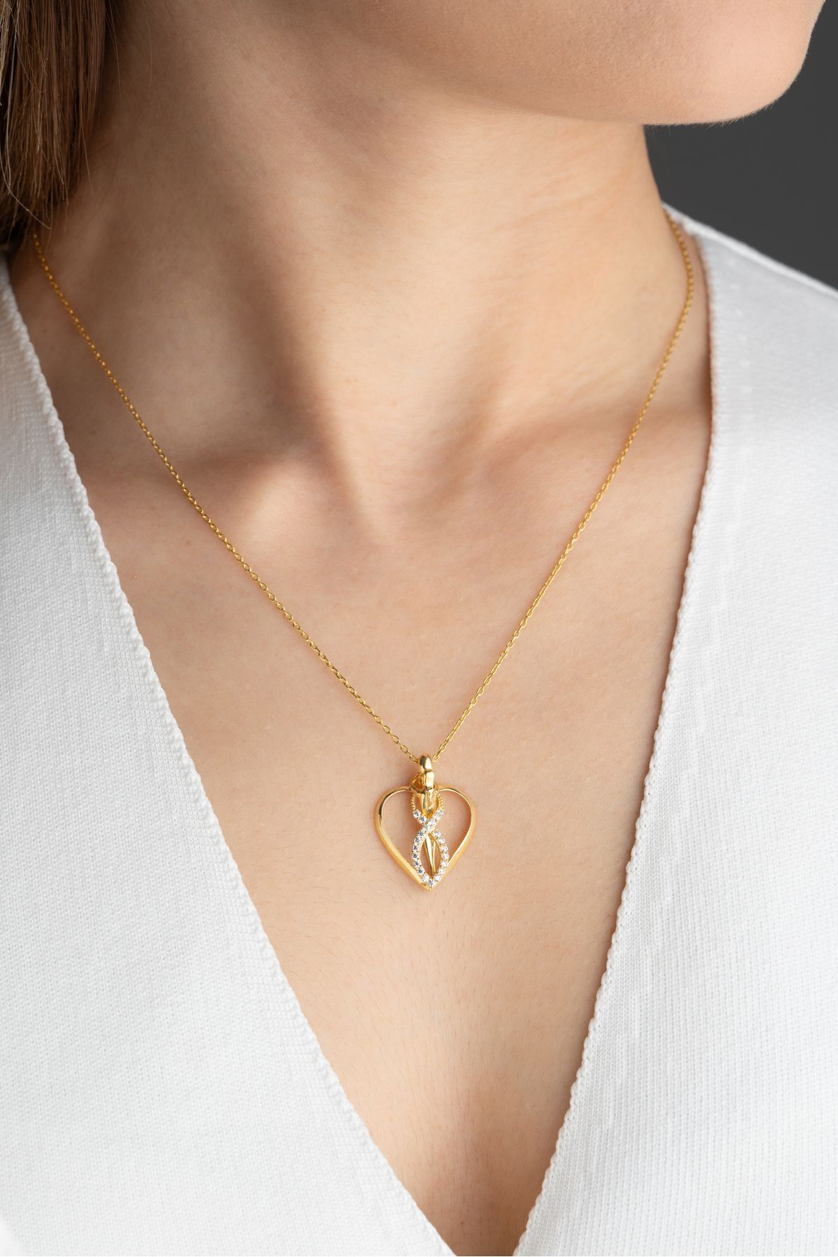 Gümüş Kalp Sarılan Çift Kolye