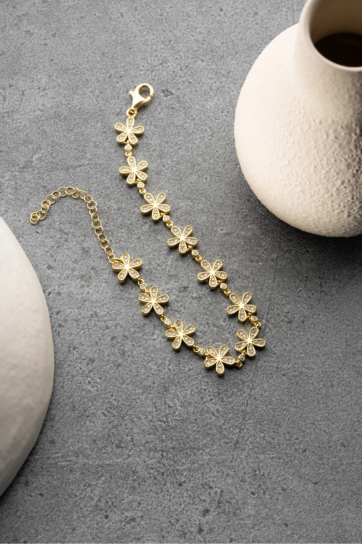 Gümüş Zirkon Taşlı Papatya Bileklik