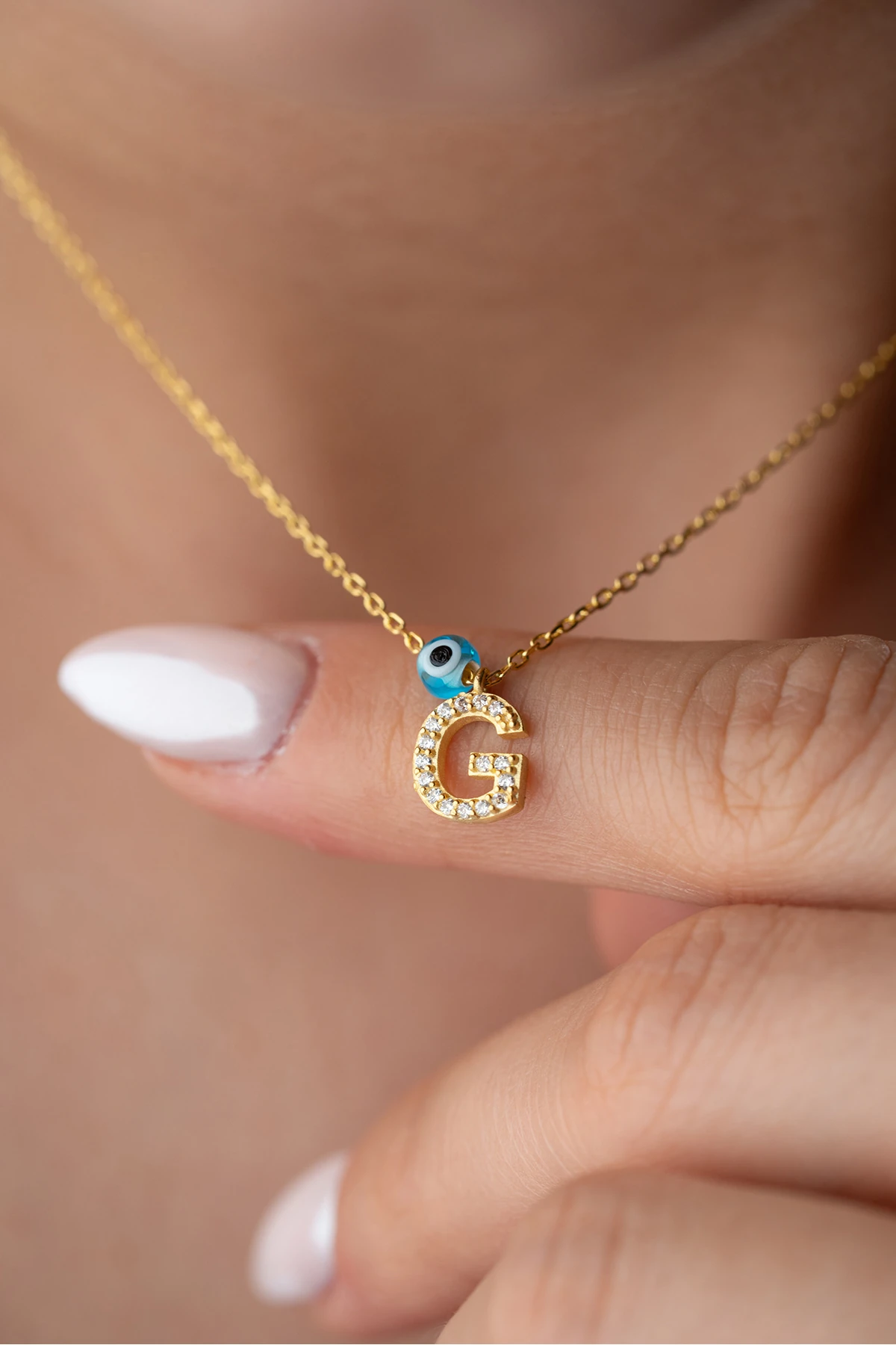 Gümüş Taşlı Harf Kolye