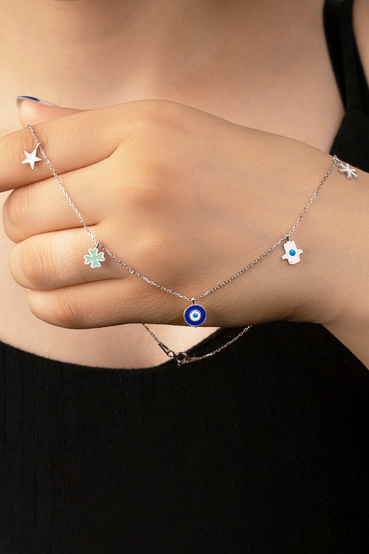 Gümüş Mineli Şans Kolye