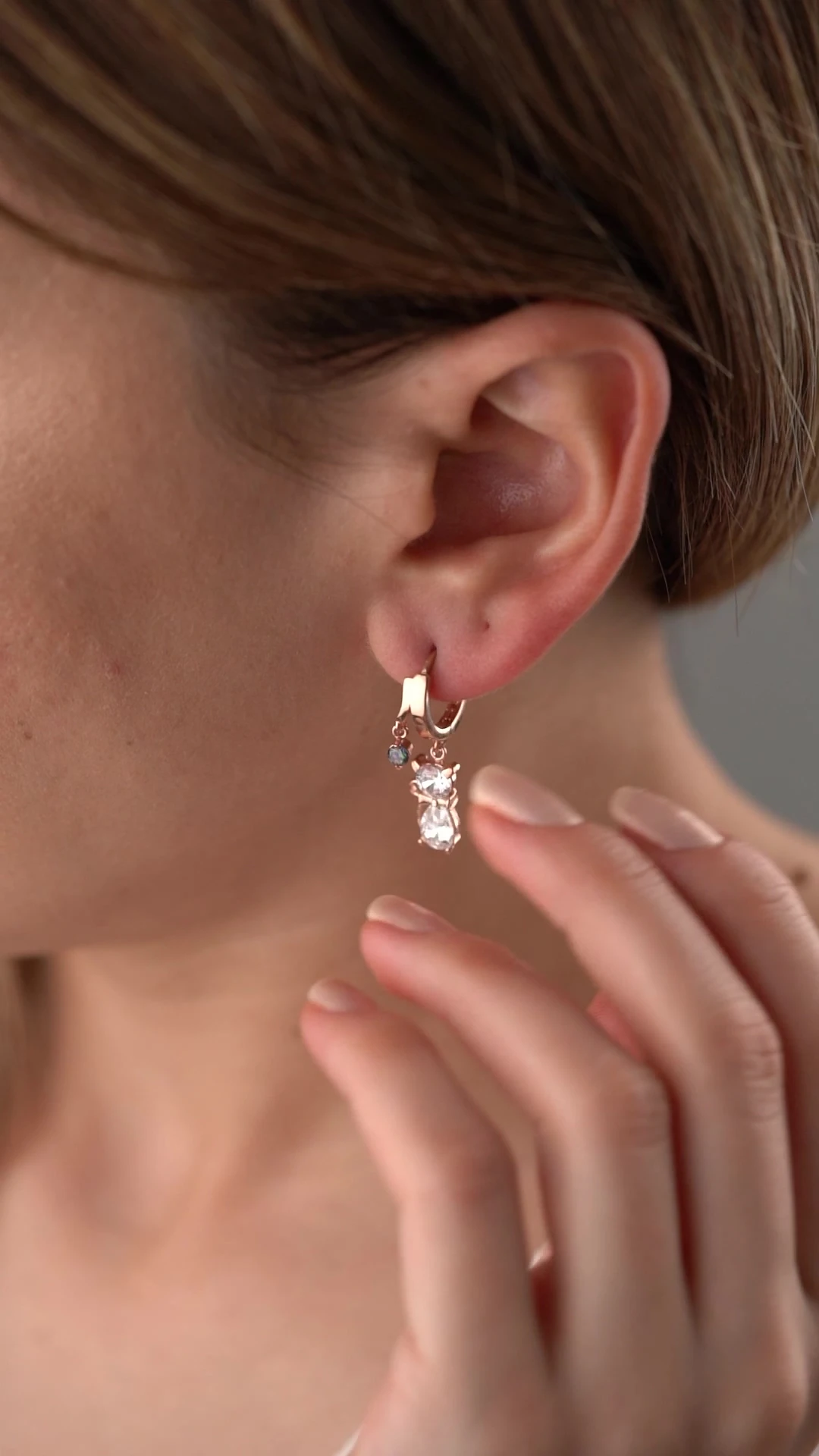 Gümüş Çift Mistik Topaz Kedi Küpe