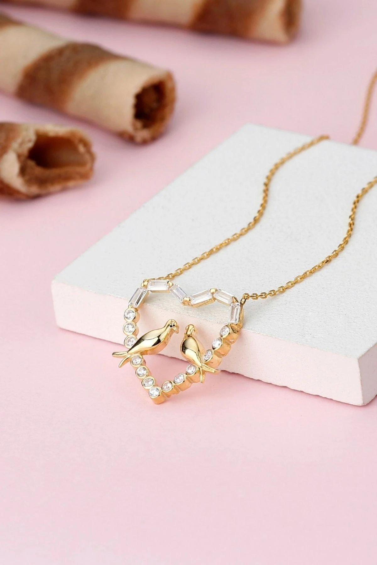 Gümüş Baget Taşlı Çifte Kumru Kolye