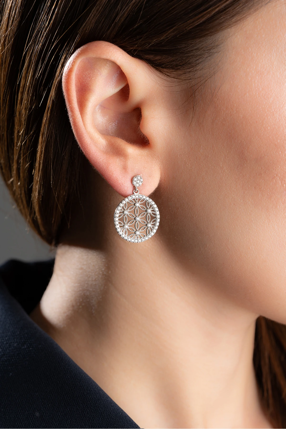 Gümüş Yaşam Çiçeği Küpe