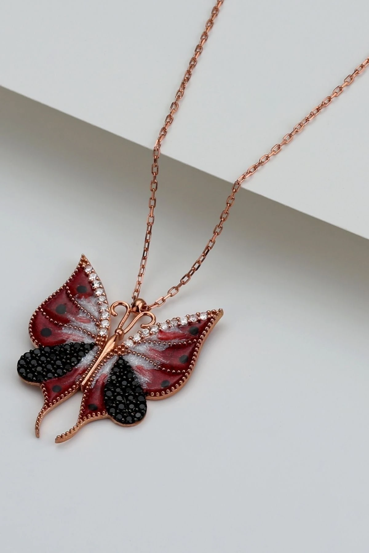 Kırmızı Kelebek Gümüş Kolye