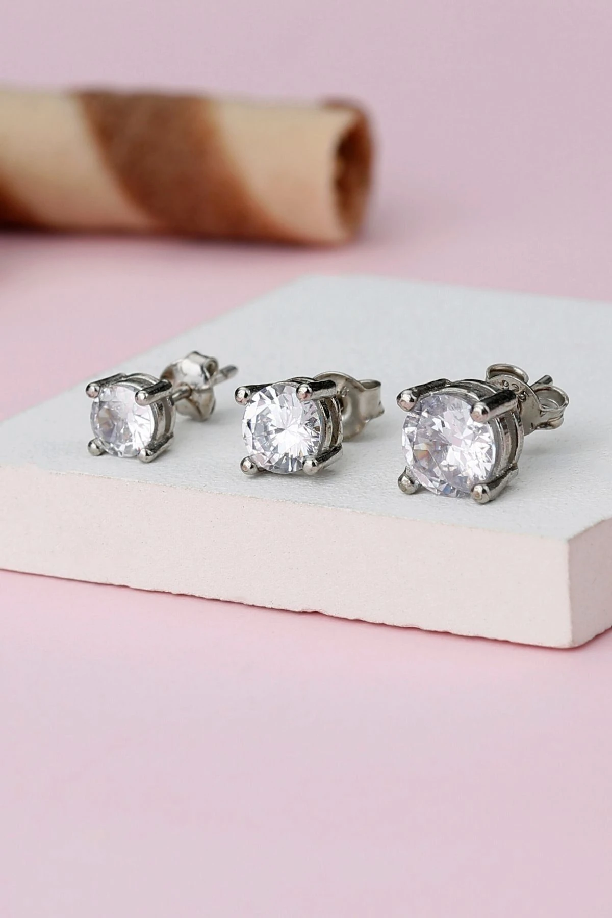 Gümüş 3'lü Tektaş Set Küpe