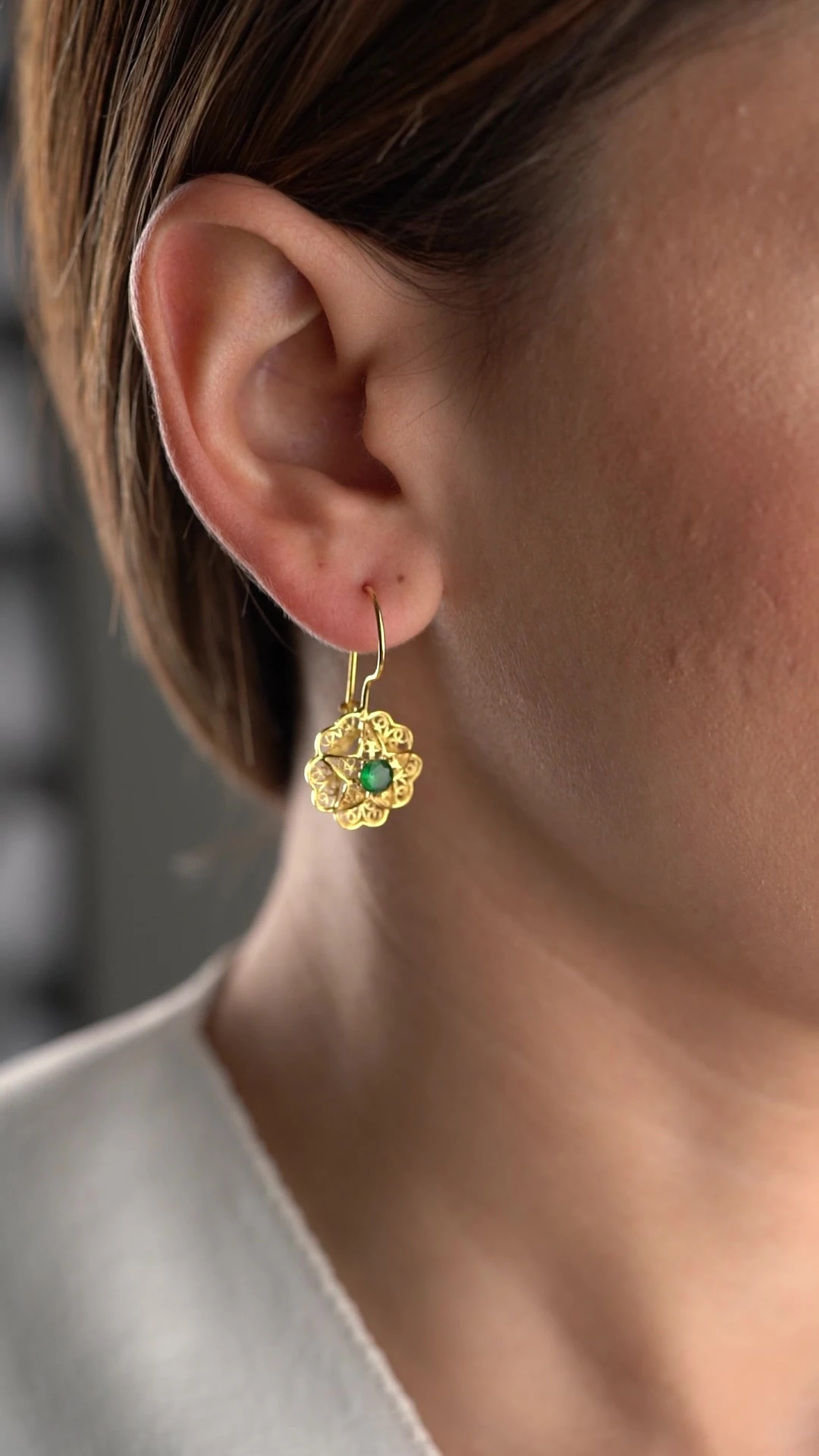 Gümüş Telkari İşlemeli Sallantılı Küpe