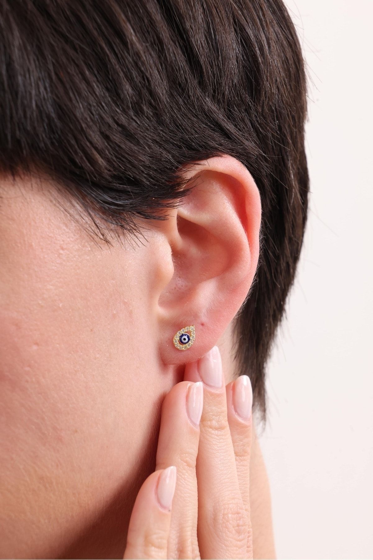 Gümüş Minik Damla Göz Nazar Küpe