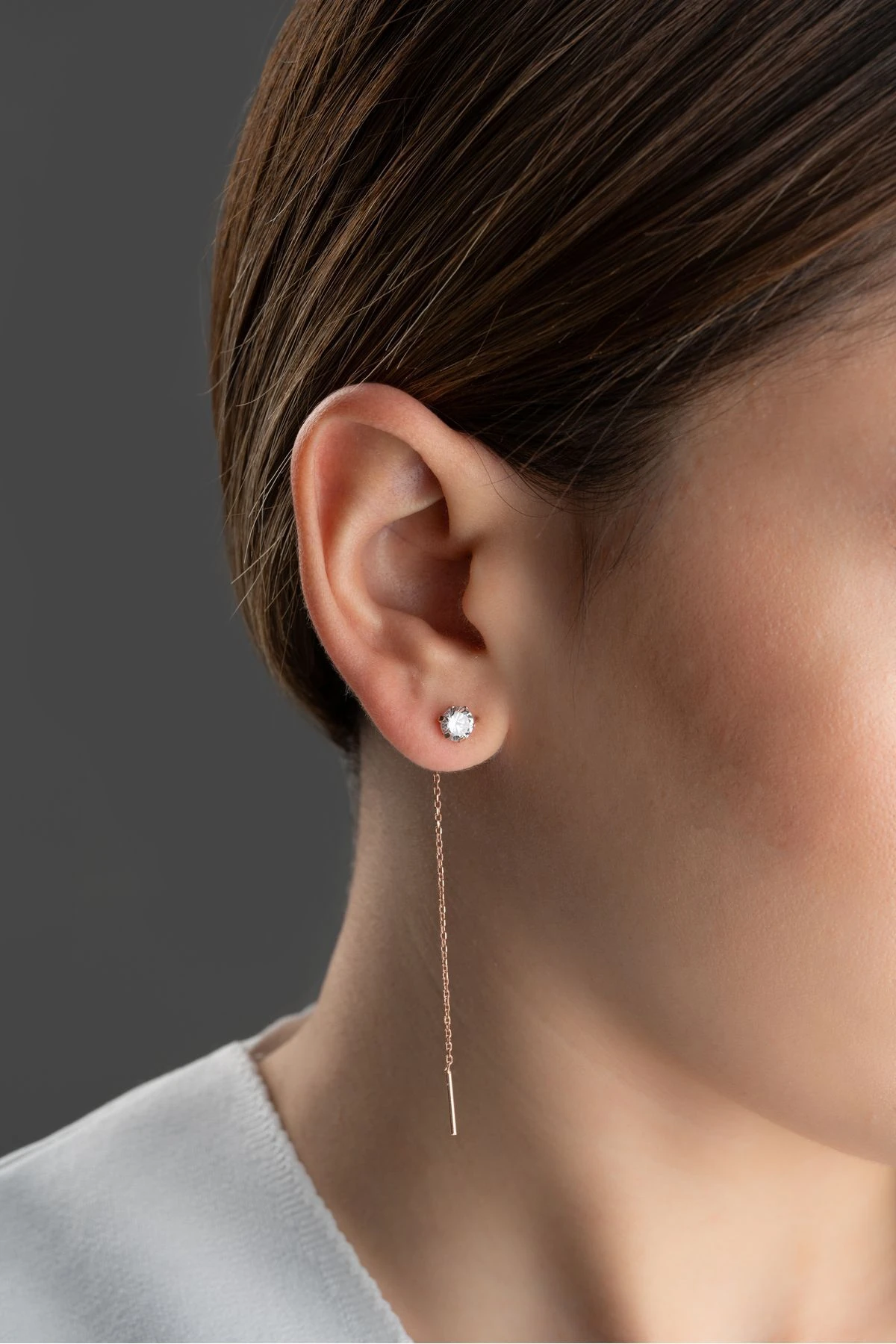 Gümüş Tektaşlı Zincir Küpe