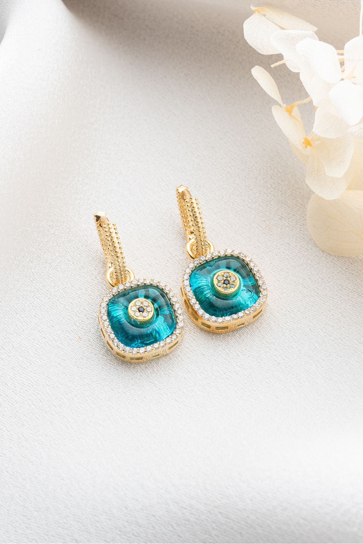 Gümüş Cam Göz Nazar Küpe