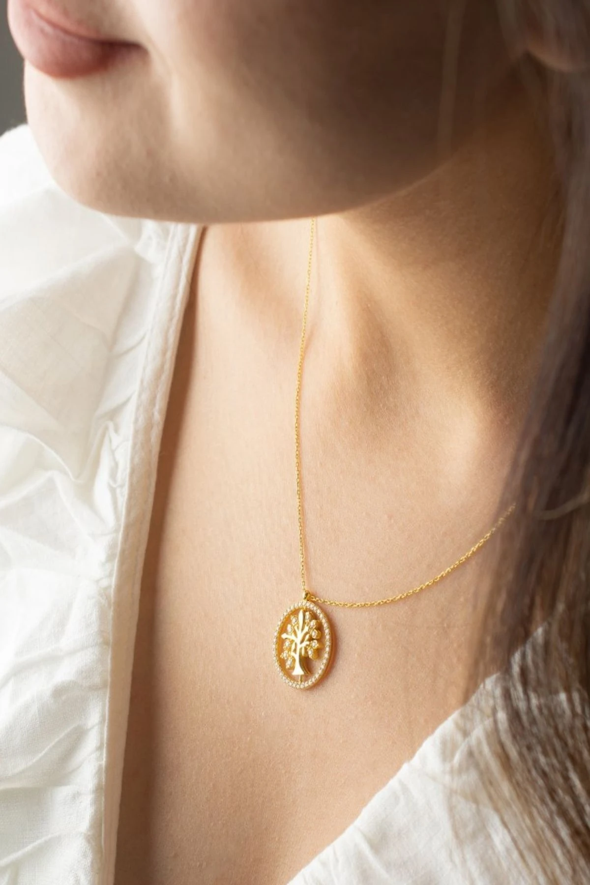 Gümüş Çift Taraflı Hayat Ağacı Dönence Kolye