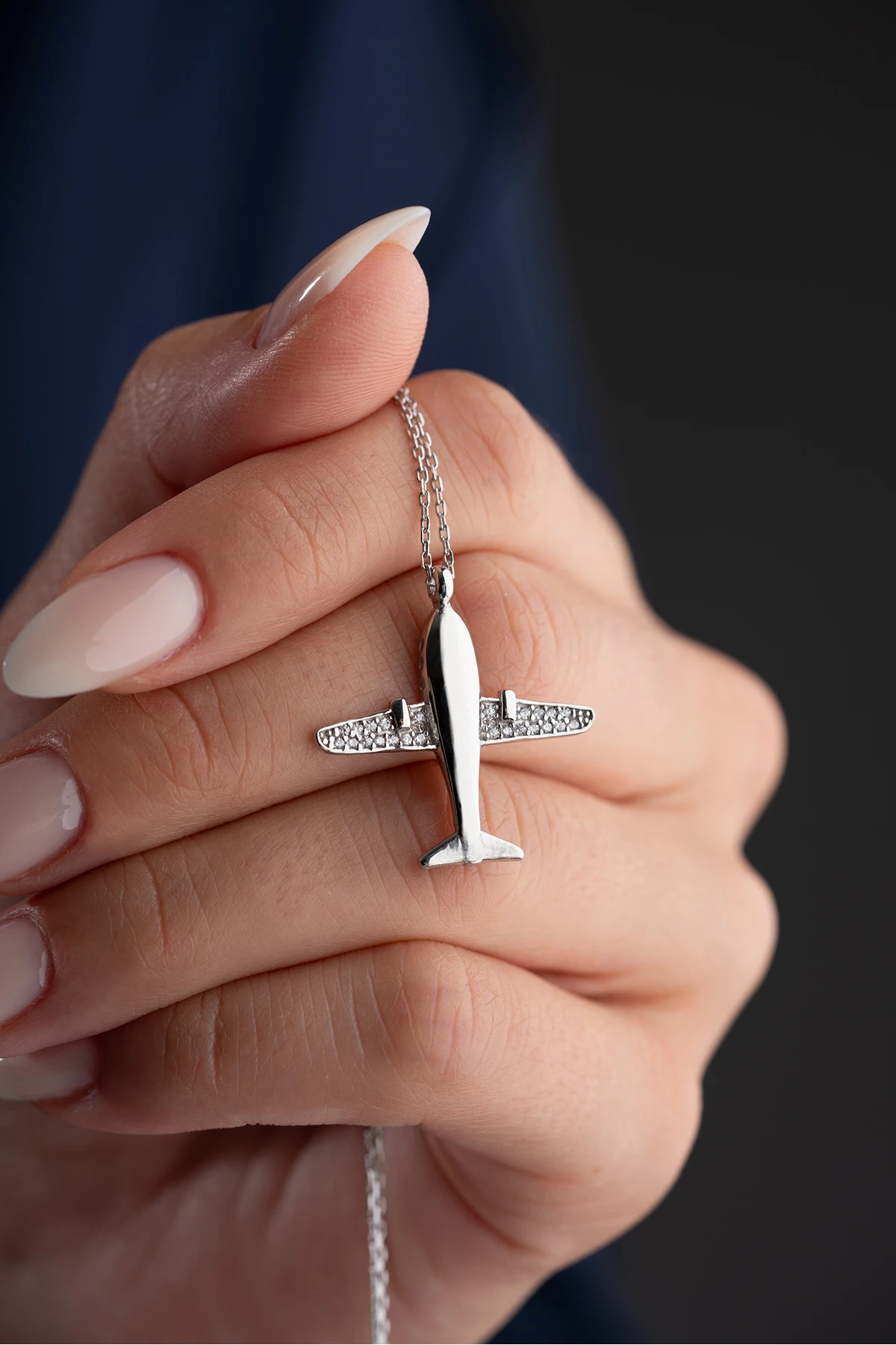 Gümüş Zirkon Taşlı Uçak Kolye