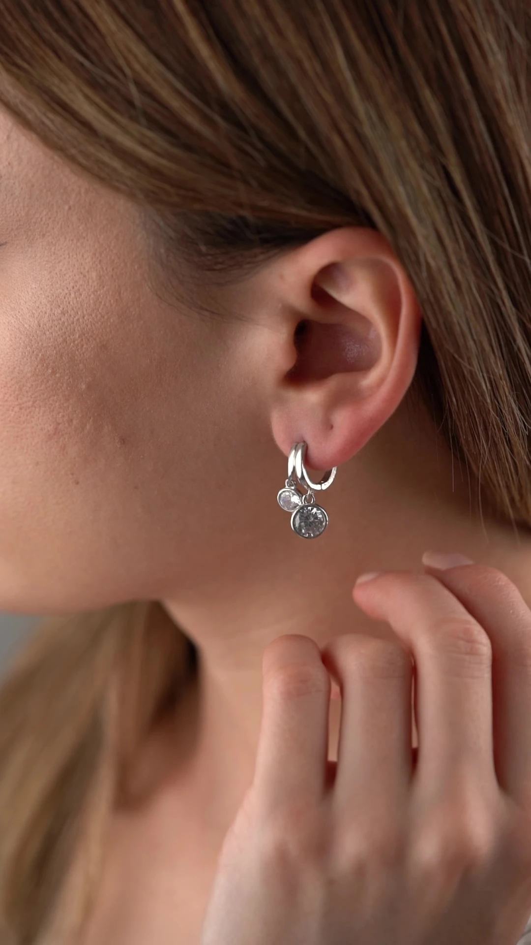 Gümüş Çift Taşlı Küpe